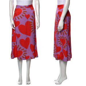 Farm Rio Midi Skirt in Vibrant Graphic Hearts (Keith Haring–Inspired Feel) - M